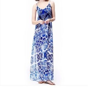 Blue and White Print Chiffon Maxi Dress